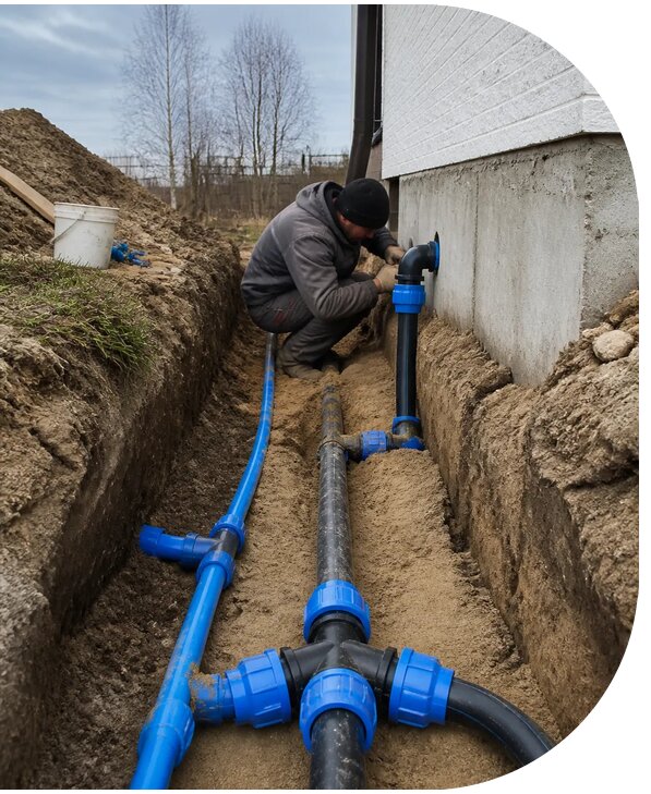 Монтаж наружного водопровода на участке под ключ в Лыткарине